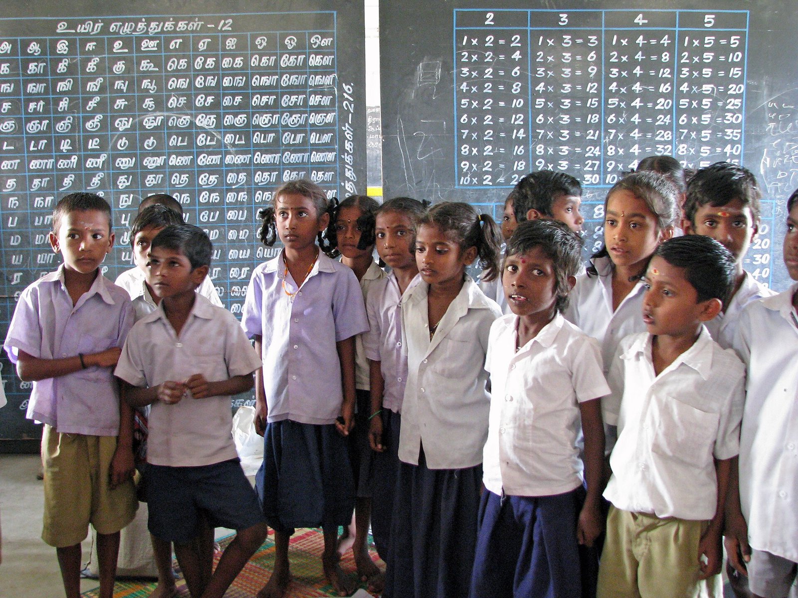 School children in a rural government school in Tamil Nadu, with their classroom and lessons